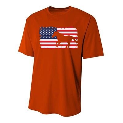 American Flag Patriotic Horse Horseback Riding Gift Performance Sprint T-Shirt