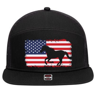 American Flag Patriotic Horse Horseback Riding Gift 7 Panel Mesh Trucker Snapback Hat