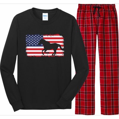 American Flag Patriotic Horse Horseback Riding Gift Long Sleeve Pajama Set