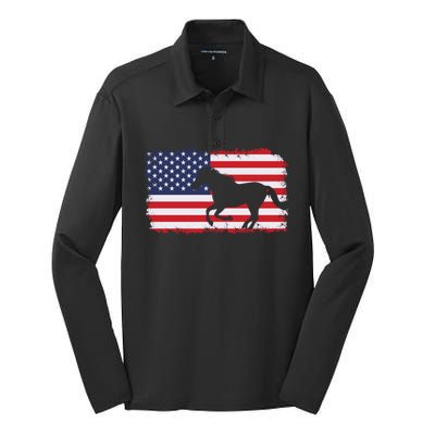 American Flag Patriotic Horse Horseback Riding Gift Silk Touch Performance Long Sleeve Polo