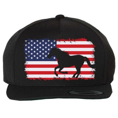 American Flag Patriotic Horse Horseback Riding Gift Wool Snapback Cap