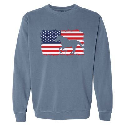 American Flag Patriotic Horse Horseback Riding Gift Garment-Dyed Sweatshirt