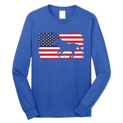 American Flag Patriotic Horse Horseback Riding Gift Long Sleeve Shirt