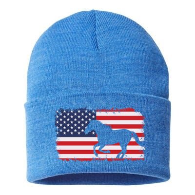 American Flag Patriotic Horse Horseback Riding Gift Sustainable Knit Beanie