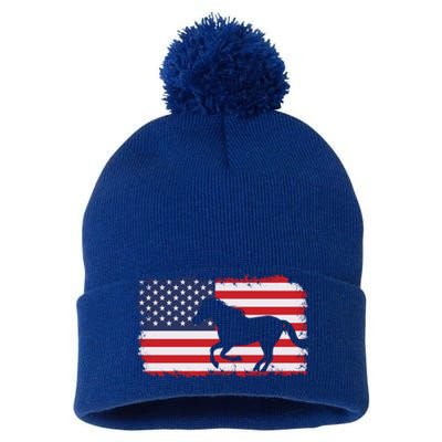 American Flag Patriotic Horse Horseback Riding Gift Pom Pom 12in Knit Beanie