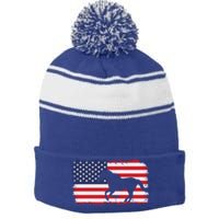 American Flag Patriotic Horse Horseback Riding Gift Stripe Pom Pom Beanie