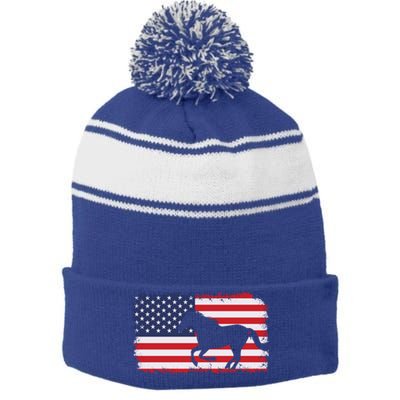 American Flag Patriotic Horse Horseback Riding Gift Stripe Pom Pom Beanie