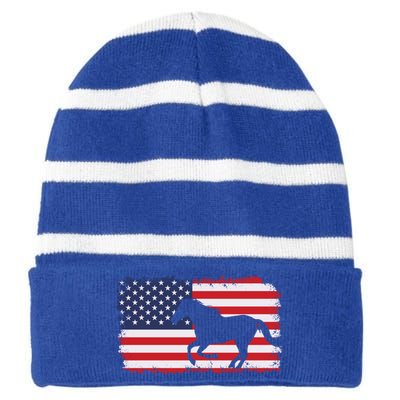 American Flag Patriotic Horse Horseback Riding Gift Striped Beanie with Solid Band