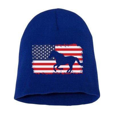 American Flag Patriotic Horse Horseback Riding Gift Short Acrylic Beanie