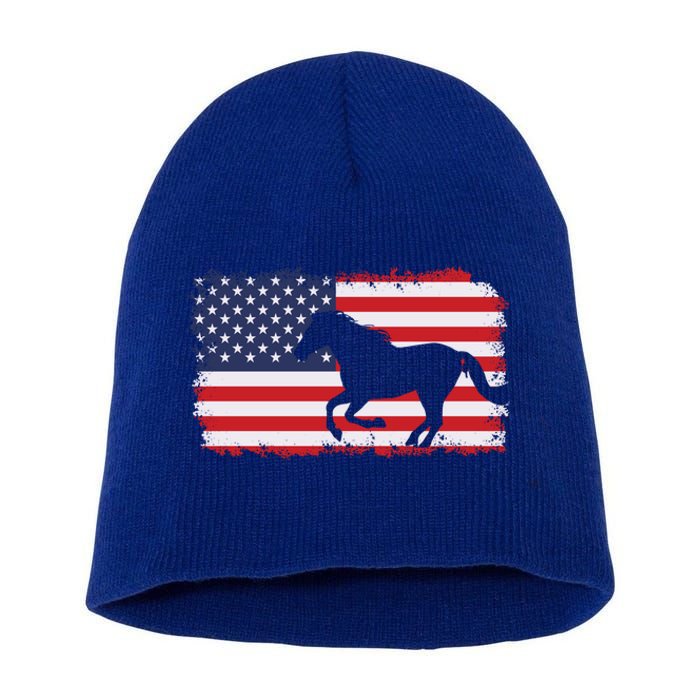 American Flag Patriotic Horse Horseback Riding Gift Short Acrylic Beanie