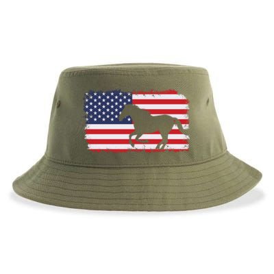 American Flag Patriotic Horse Horseback Riding Gift Sustainable Bucket Hat