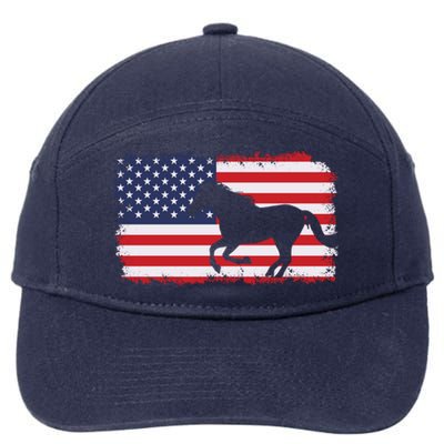 American Flag Patriotic Horse Horseback Riding Gift 7-Panel Snapback Hat