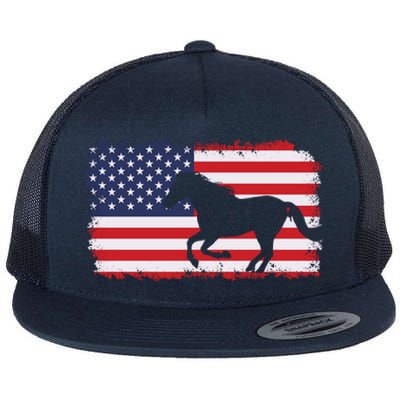 American Flag Patriotic Horse Horseback Riding Gift Flat Bill Trucker Hat