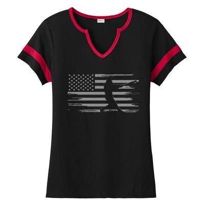 American Flag Pitcher Baseball Apparel funny sport Ladies Halftime Notch Neck Tee