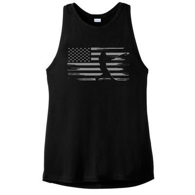 American Flag Pitcher Baseball Apparel funny sport Ladies PosiCharge Tri-Blend Wicking Tank