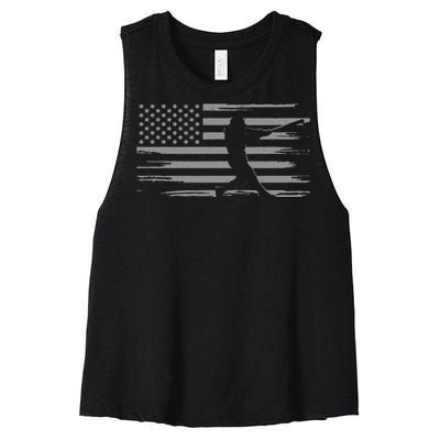 American Flag Pitcher Baseball Apparel funny sport Women's Racerback Cropped Tank