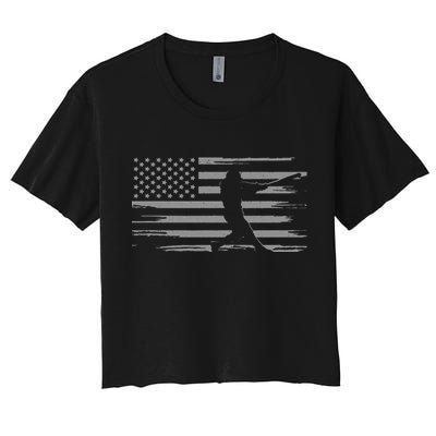 American Flag Pitcher Baseball Apparel funny sport Women's Crop Top Tee