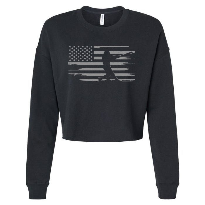 American Flag Pitcher Baseball Apparel funny sport Cropped Pullover Crew