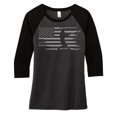 American Flag Pitcher Baseball Apparel funny sport Women's Tri-Blend 3/4-Sleeve Raglan Shirt