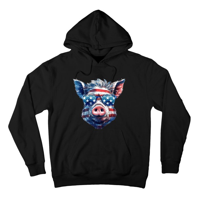 American Flag Pig Vintage Farm Animal Patriotic Farmer Pig Hoodie