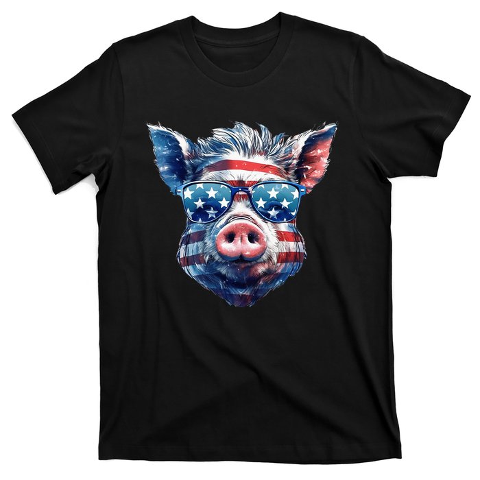 American Flag Pig Vintage Farm Animal Patriotic Farmer Pig T-Shirt