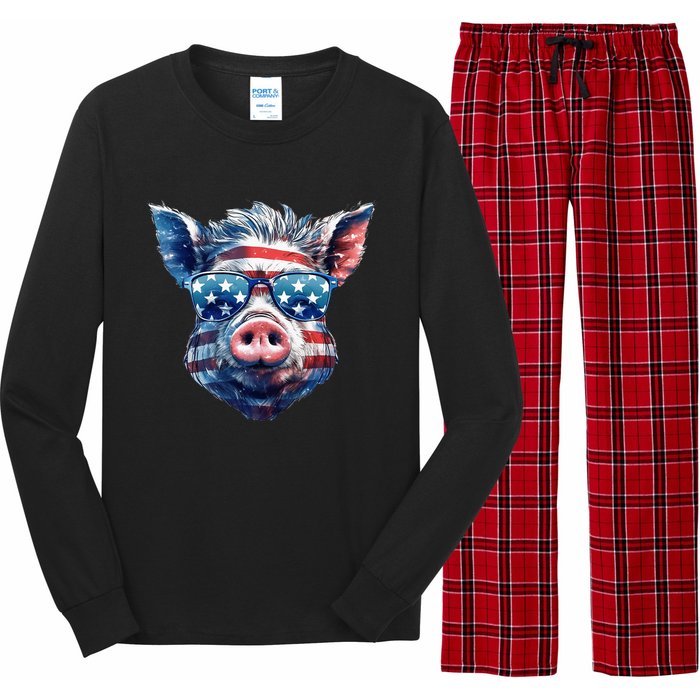 American Flag Pig Vintage Farm Animal Patriotic Farmer Pig Long Sleeve Pajama Set