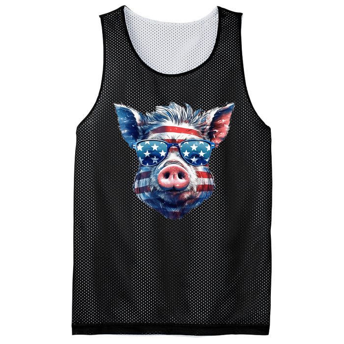 American Flag Pig Vintage Farm Animal Patriotic Farmer Pig Mesh Reversible Basketball Jersey Tank