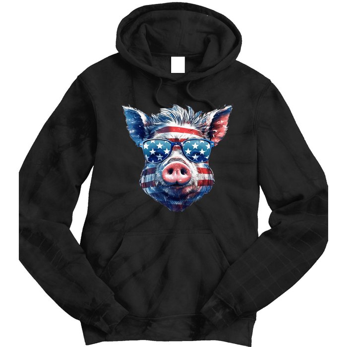 American Flag Pig Vintage Farm Animal Patriotic Farmer Pig Tie Dye Hoodie