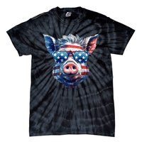 American Flag Pig Vintage Farm Animal Patriotic Farmer Pig Tie-Dye T-Shirt