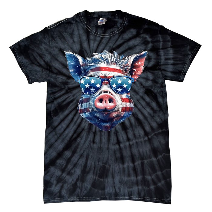 American Flag Pig Vintage Farm Animal Patriotic Farmer Pig Tie-Dye T-Shirt