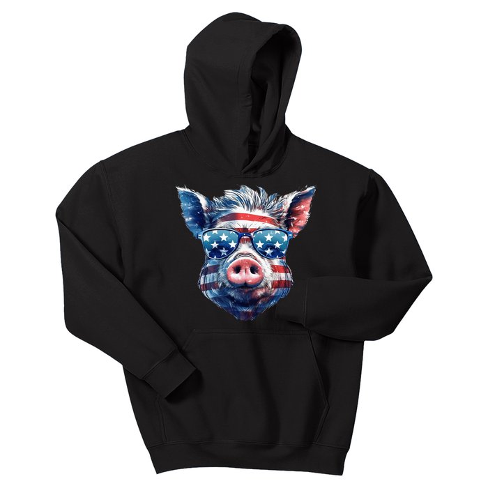 American Flag Pig Vintage Farm Animal Patriotic Farmer Pig Kids Hoodie