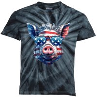 American Flag Pig Vintage Farm Animal Patriotic Farmer Pig Kids Tie-Dye T-Shirt