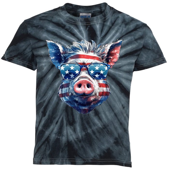 American Flag Pig Vintage Farm Animal Patriotic Farmer Pig Kids Tie-Dye T-Shirt