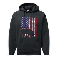 American Flag Pig Vintage Farm Animal Patriotic Farmer Performance Fleece Hoodie