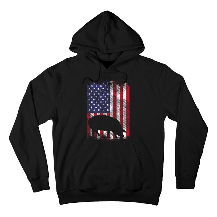 American Flag Pig Vintage Farm Animal Patriotic Farmer Hoodie