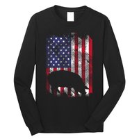 American Flag Pig Vintage Farm Animal Patriotic Farmer Long Sleeve Shirt