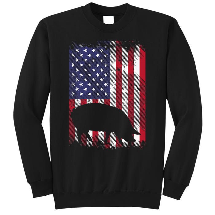 American Flag Pig Vintage Farm Animal Patriotic Farmer Sweatshirt