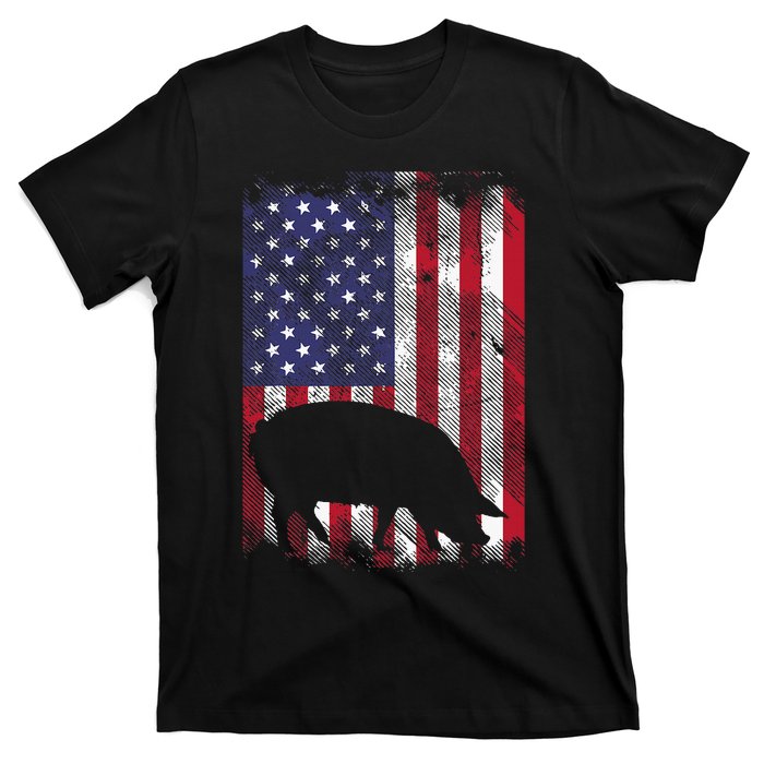 American Flag Pig Vintage Farm Animal Patriotic Farmer T-Shirt