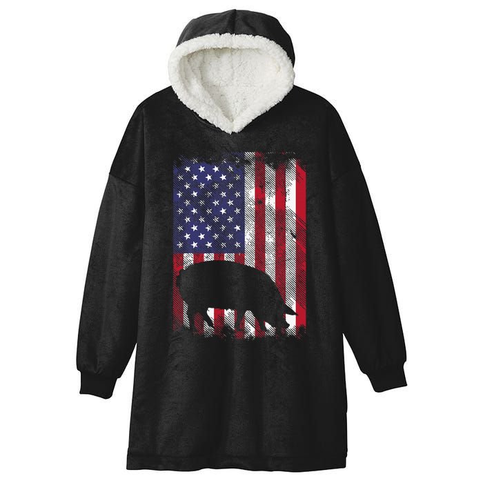 American Flag Pig Vintage Farm Animal Patriotic Farmer Hooded Wearable Blanket