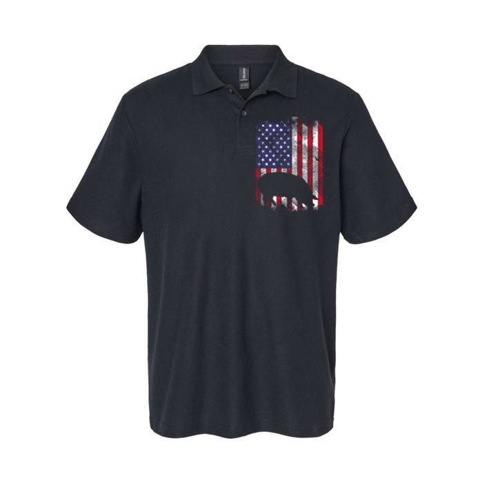 American Flag Pig Vintage Farm Animal Patriotic Farmer Softstyle Adult Sport Polo