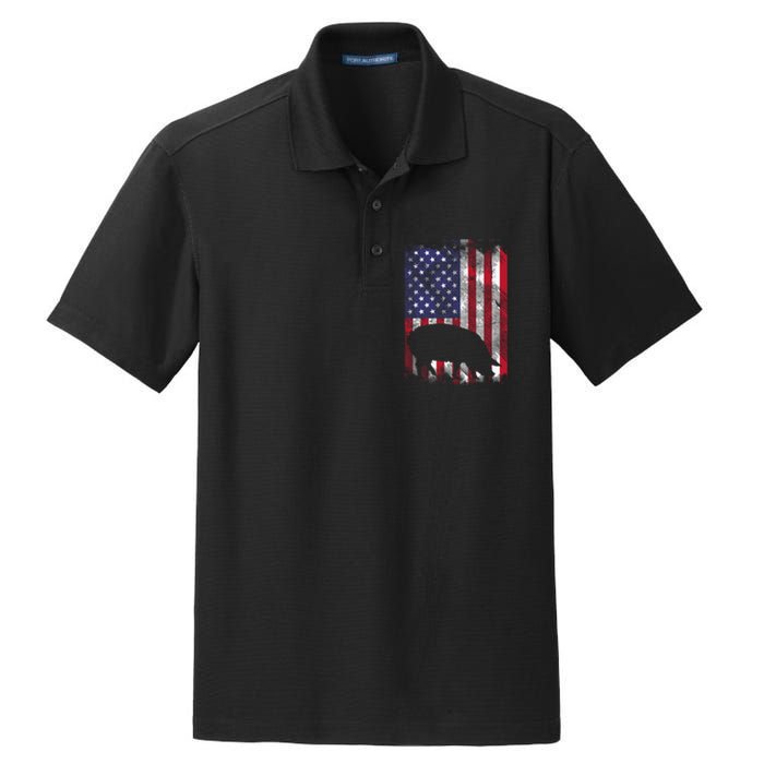 American Flag Pig Vintage Farm Animal Patriotic Farmer Dry Zone Grid Polo