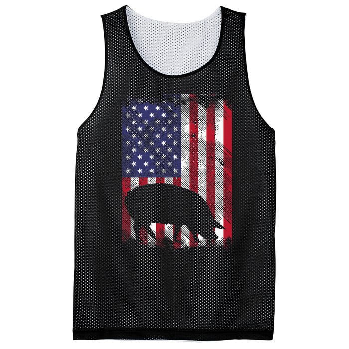 American Flag Pig Vintage Farm Animal Patriotic Farmer Mesh Reversible Basketball Jersey Tank