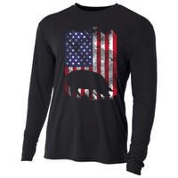 American Flag Pig Vintage Farm Animal Patriotic Farmer Cooling Performance Long Sleeve Crew