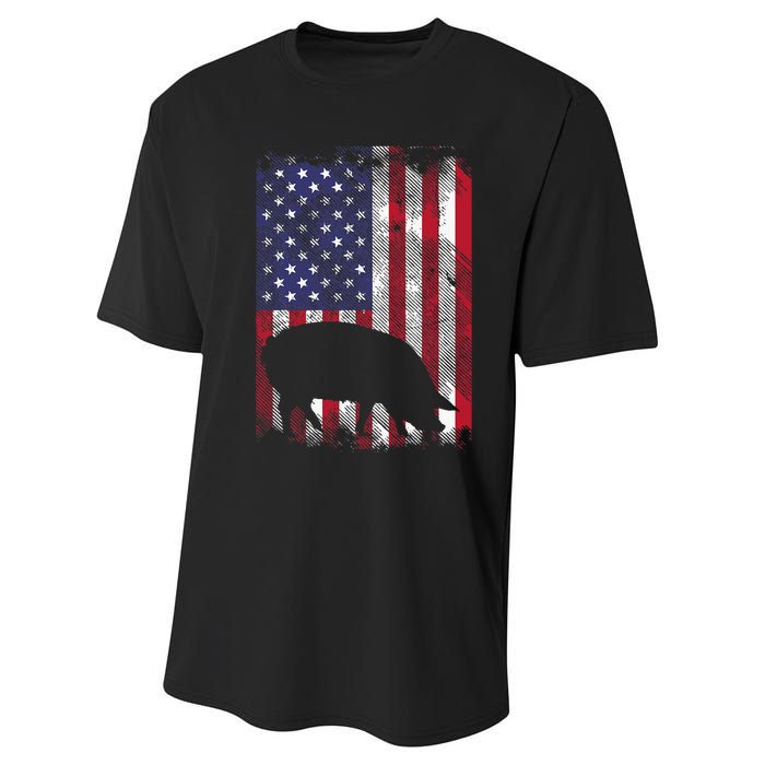 American Flag Pig Vintage Farm Animal Patriotic Farmer Performance Sprint T-Shirt