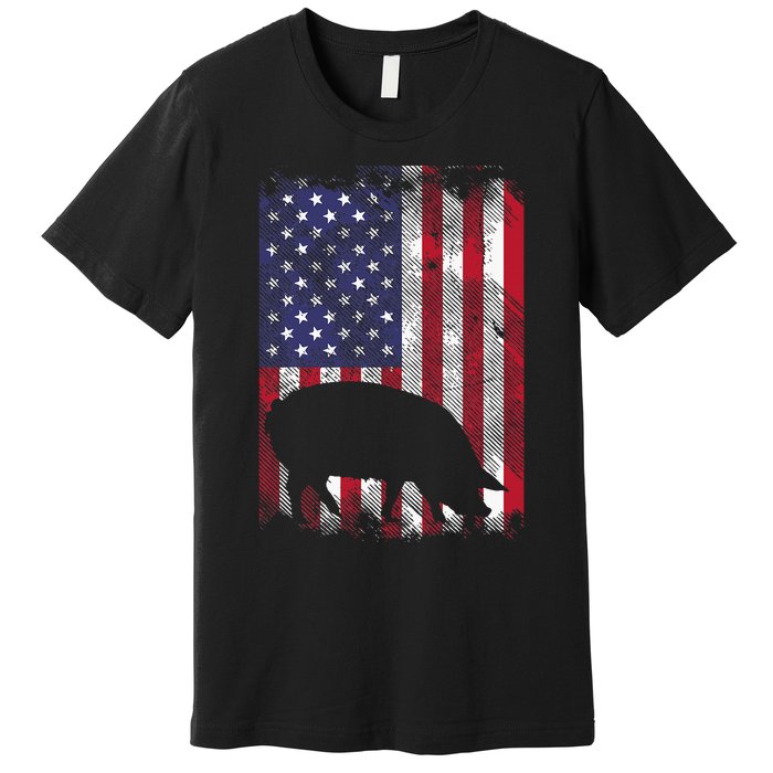 American Flag Pig Vintage Farm Animal Patriotic Farmer Premium T-Shirt