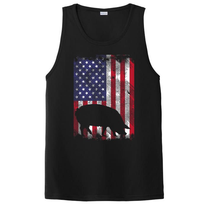 American Flag Pig Vintage Farm Animal Patriotic Farmer PosiCharge Competitor Tank