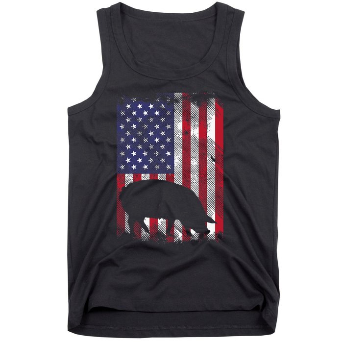 American Flag Pig Vintage Farm Animal Patriotic Farmer Tank Top