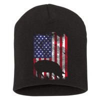 American Flag Pig Vintage Farm Animal Patriotic Farmer Short Acrylic Beanie