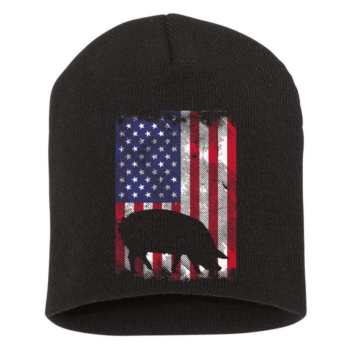 American Flag Pig Vintage Farm Animal Patriotic Farmer Short Acrylic Beanie