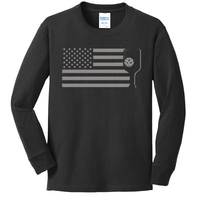 American Flag Pickleball Kids Long Sleeve Shirt